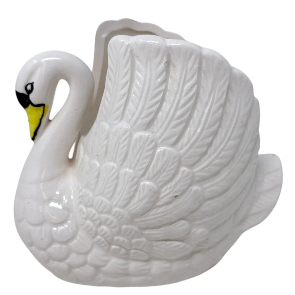 Vintage Swan Planter White Glazed Ceramic Bird Vase Cachepot Cottagecore